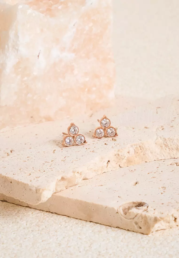 Lumi Triple Dot Stud Earrings in Rose Gold