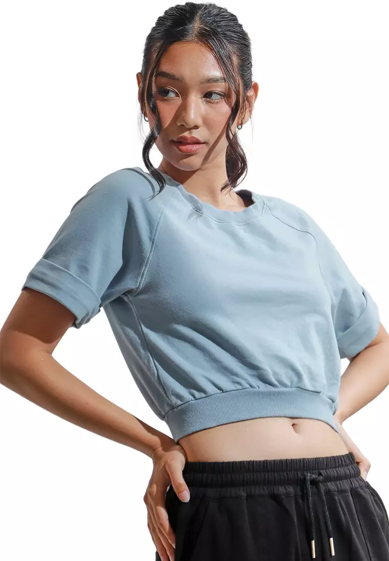 Terry Raglan Roundneck Tee With Ribbing