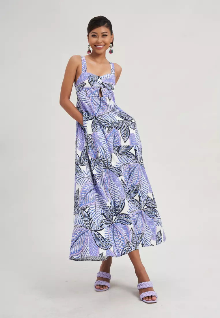 PURPLE TROPICAL LINEN DRESS