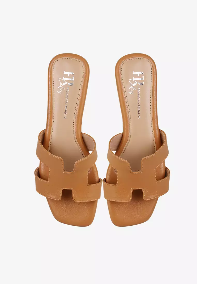 Flat Sandal Slip On Wanita Sandals Anti Slip L.Florent 01 Warna Tan