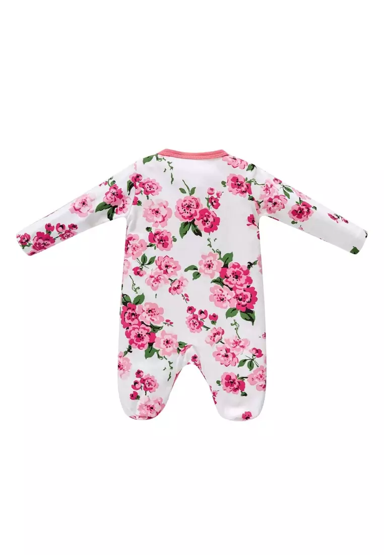 Baby Cotton Sleepsuit Pink Flowers All In One Jumpsuit Feet Cover