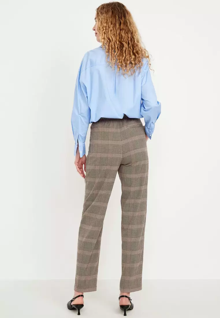 High-Waisted Billie Straight Plaid Ankle Pants