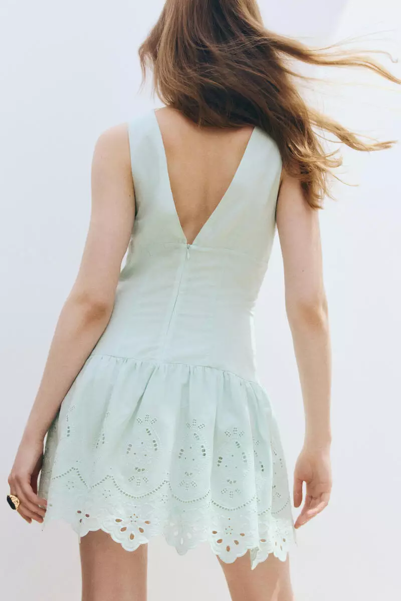 Flared-skirt broderie anglaise dress