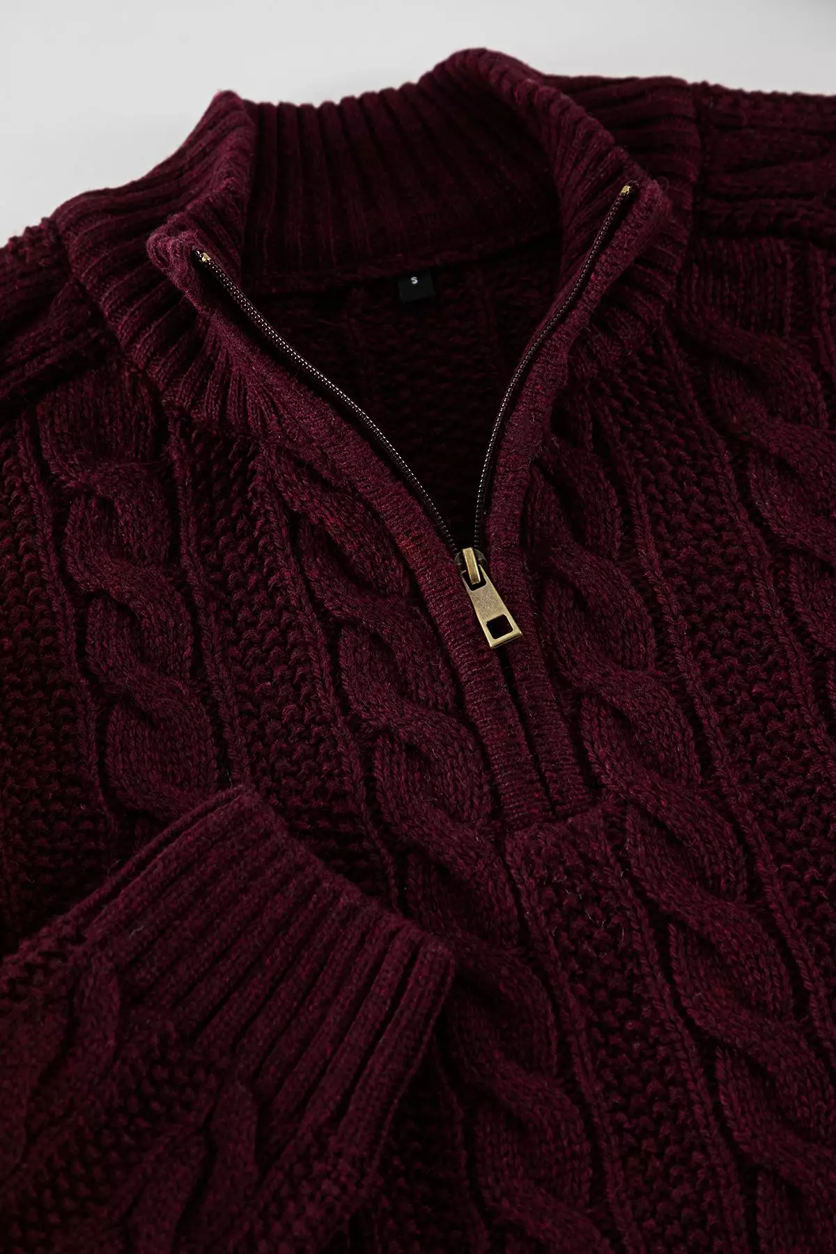 Claret Red Unisex Regular Fit Zippered Half Turtleneck Knit Sweater TMNAW21KZ0737