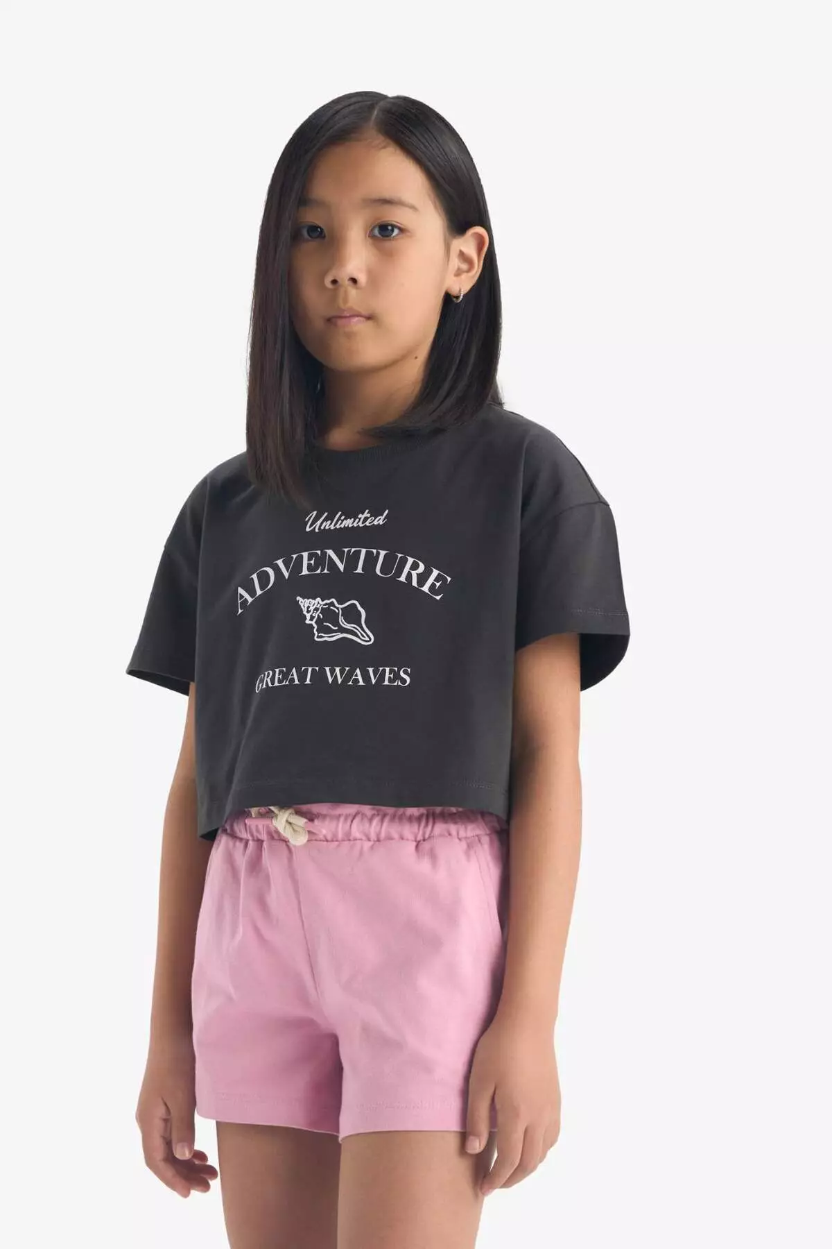 Girl's Crop Crew Neck Printed Short Sleeve T-Shirt E0385A825Sm