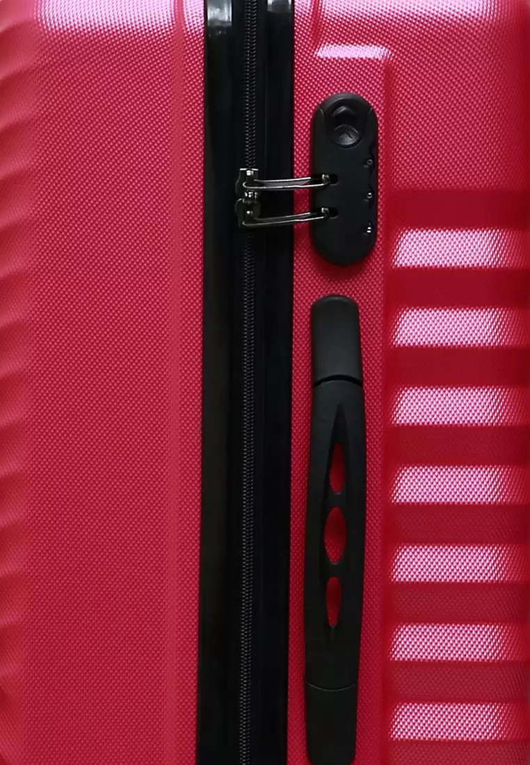 Isvara Tas Koper One Set Unisex Large Compartment Suitcase Number Code Locking Material Fiber ABS ORIGINAL - Pink