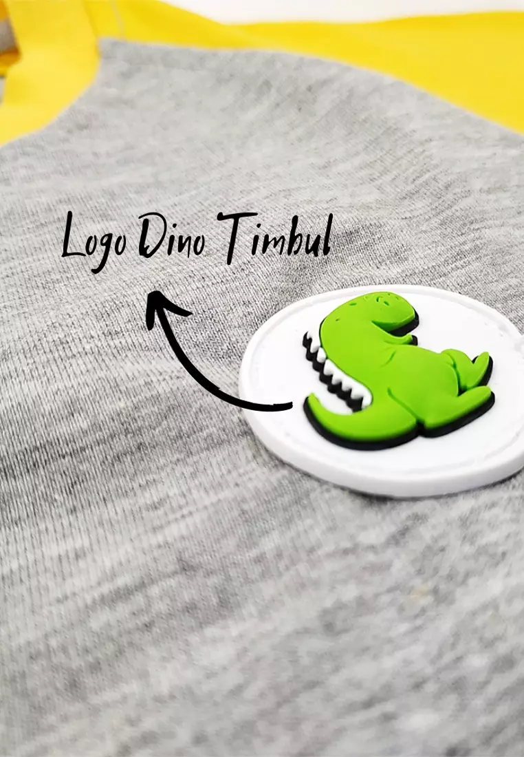 Wakakids Pakaian Bayi Anak Laki Laki Baju Motif Logo Dino Celana Jogger Usia 1 - 4 Tahun 3737 Kuning