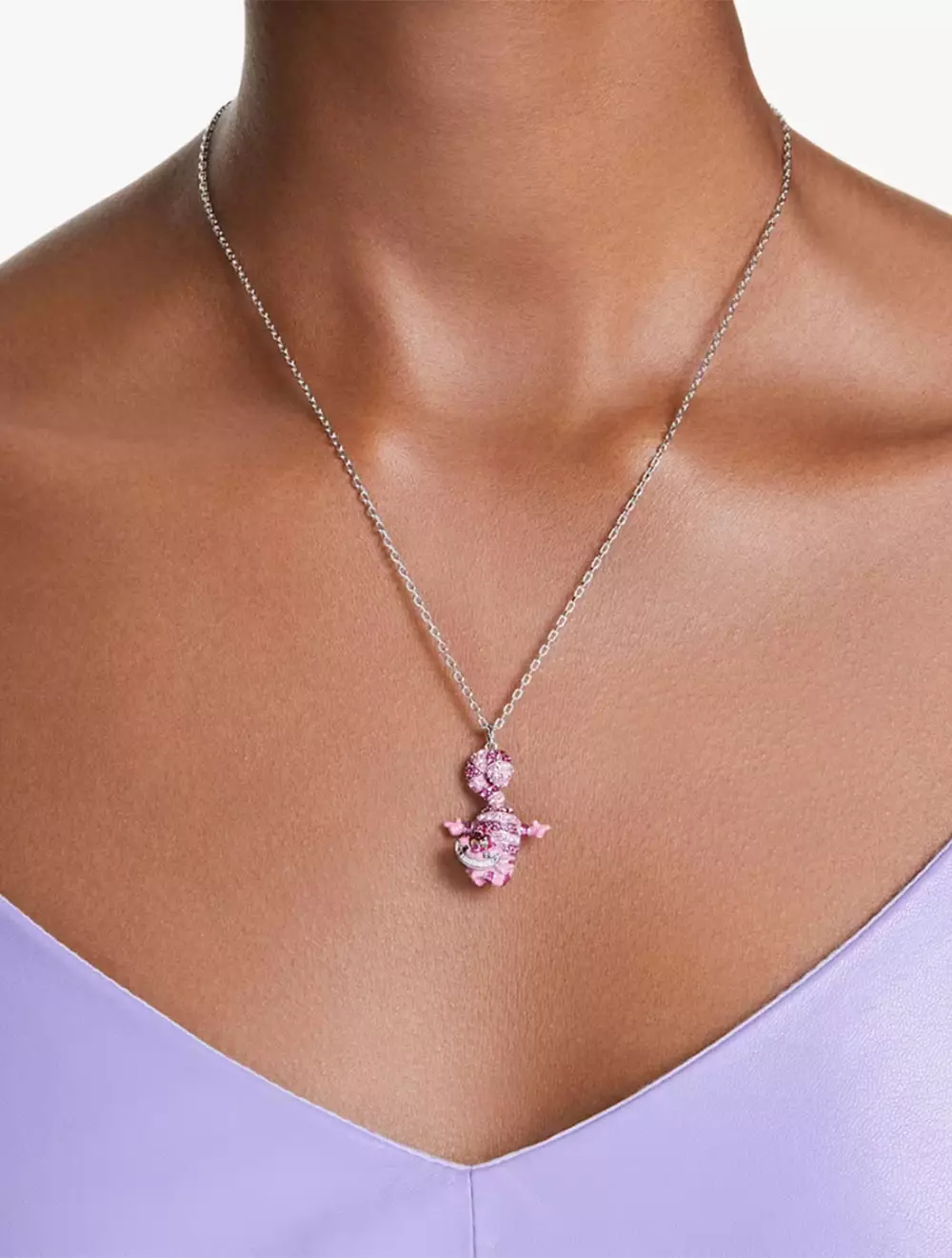 Alice In Wonderland Pendant, Cat, Pink, Rhodium Plated - Pink