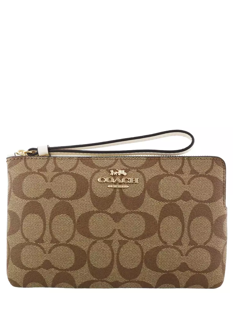 Buy Coach Coach Large Corner Zip Wristlet In Signature Canvas Brown