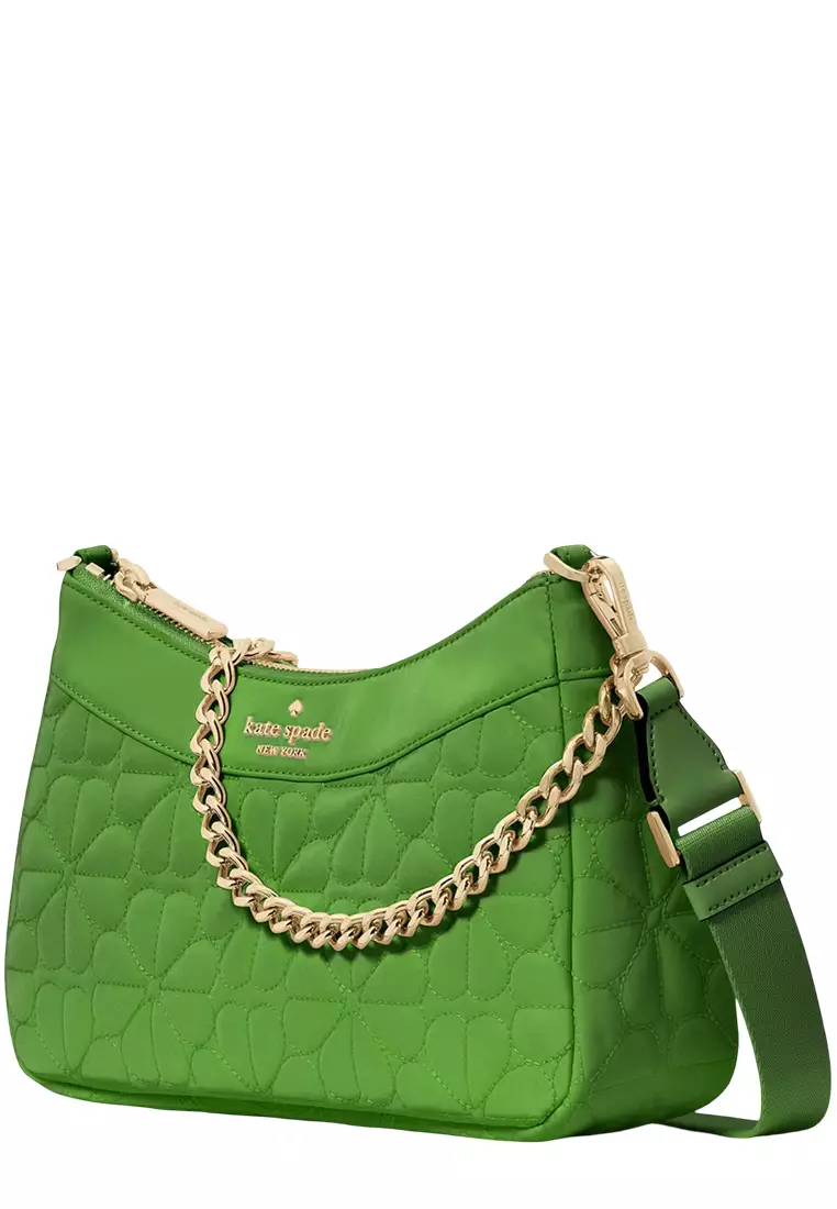 Spade Flower Quilted Fabric Convertible Crossbody Bag - KS Green KK077