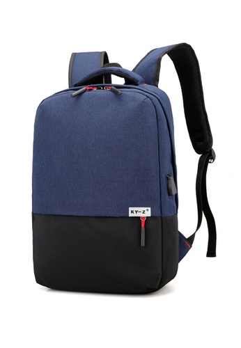 korean fashion ky z two tones ipad laptop bag with usb charging port backpack 543 blue