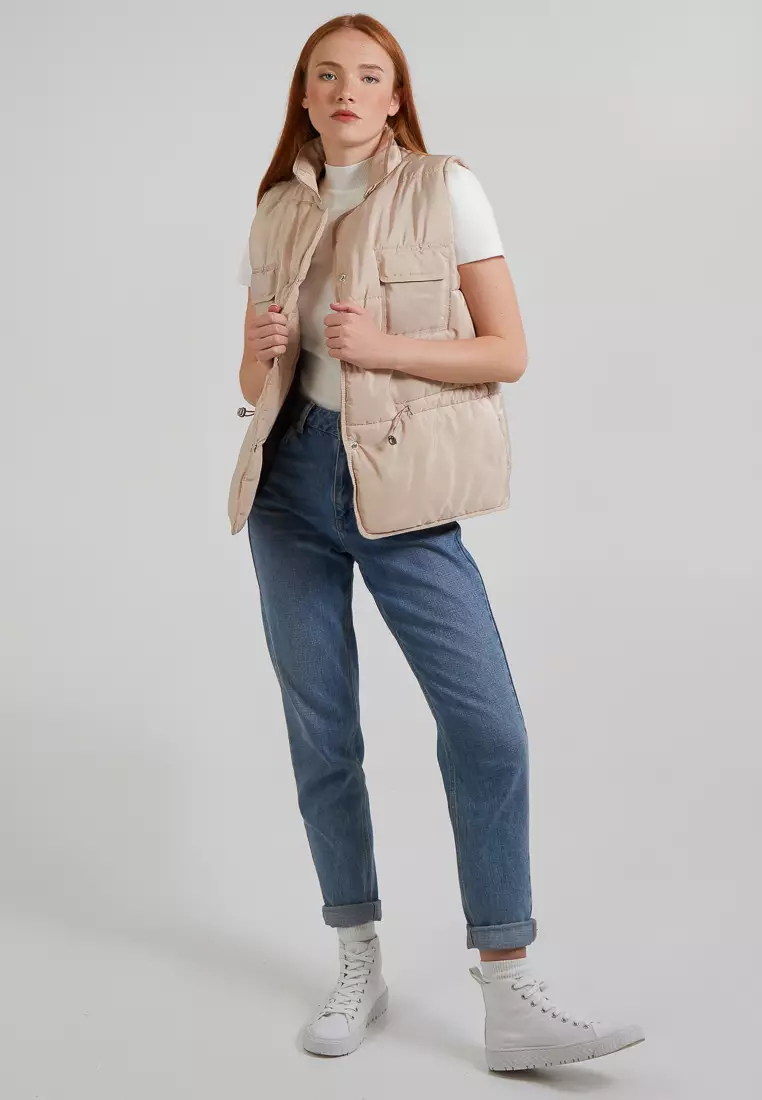 Buy Pink Vanilla Pink Vanilla Quilted String Waist Double Pocket Vest ...