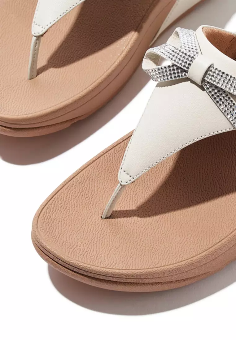 Lulu Glitz-bow Leather Toe-post Sandals