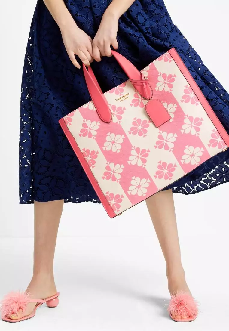 Kate Spade Flower Two-tone Canvas Manhattan Large Tote Pink
