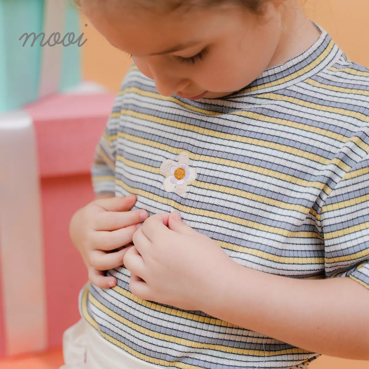 Mooi Atasan Anak Perempuan Lucy Rib Striped Tee - Yellow V.1