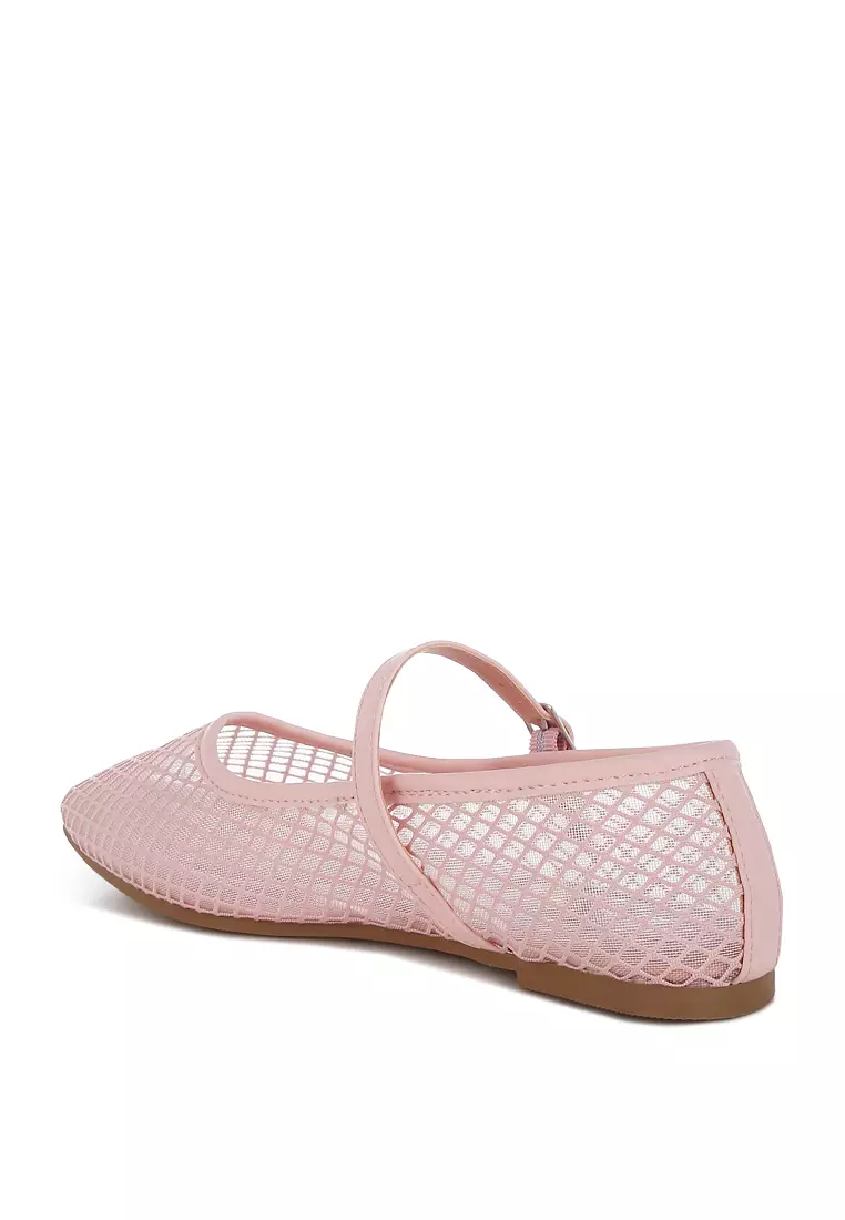Sepatu Mary Jane Mesh Warna Pink