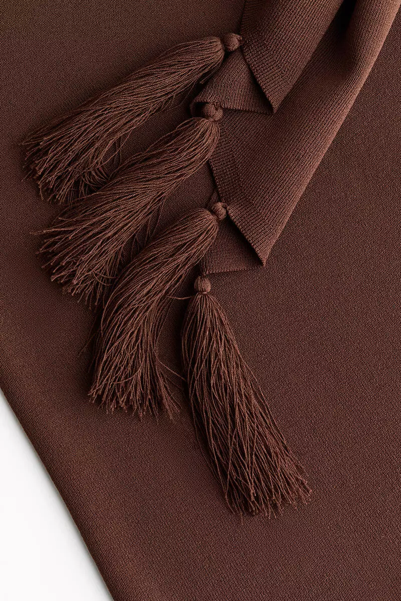 One-shoulder scarf-detail knitted top