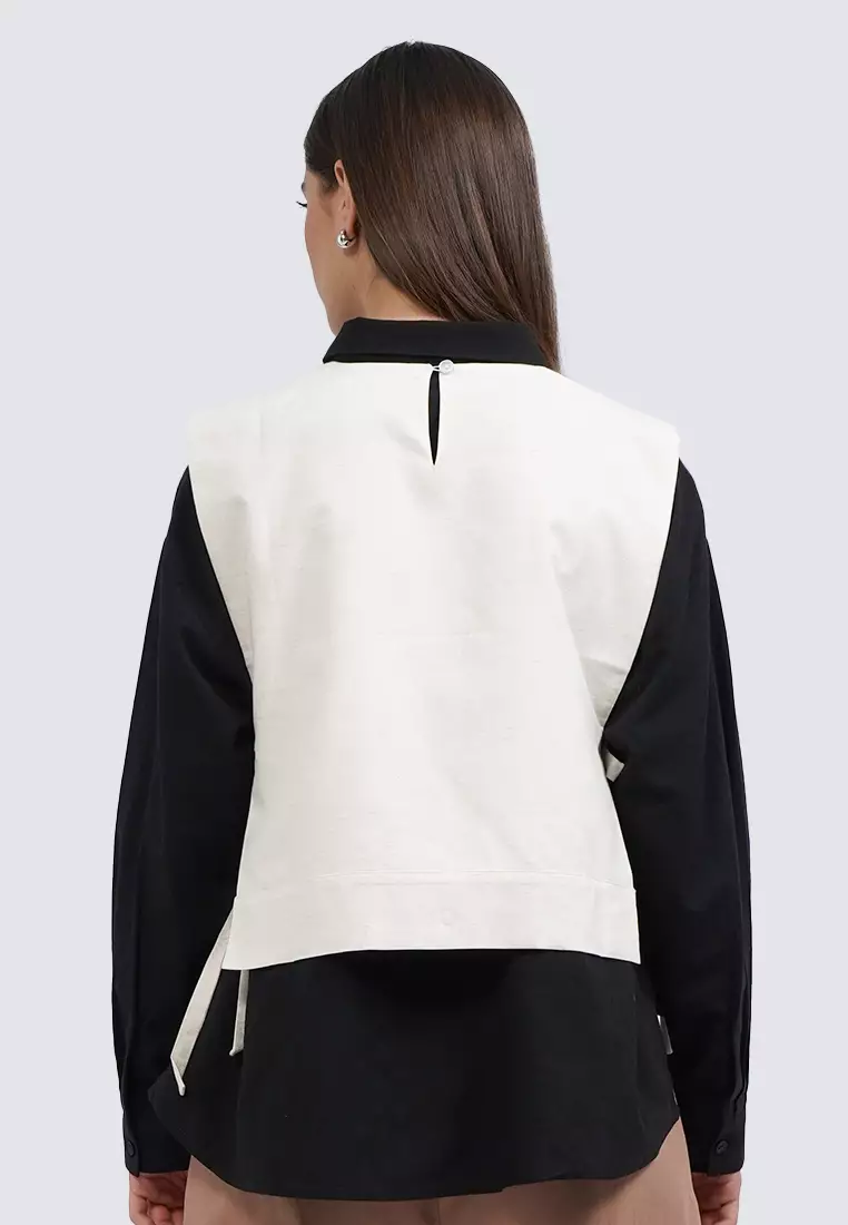 Embroidered Side Tie Vest KHAKI