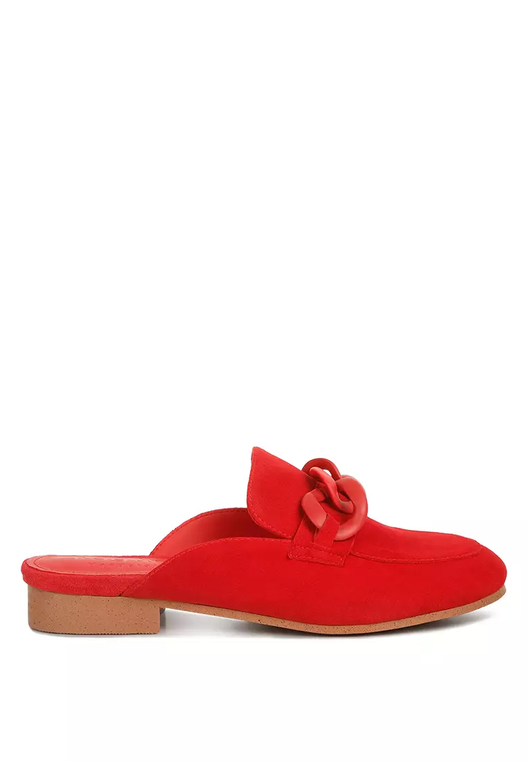 Discount on Rag & Co.  shoes - SKU: Red Chunky Chain Suede Slip On Loafers