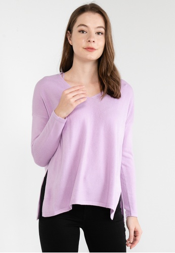 ONLY purple Amalia Long Sleeves V-Neck Knit Sweater 5A87DAAE183A61GS_1