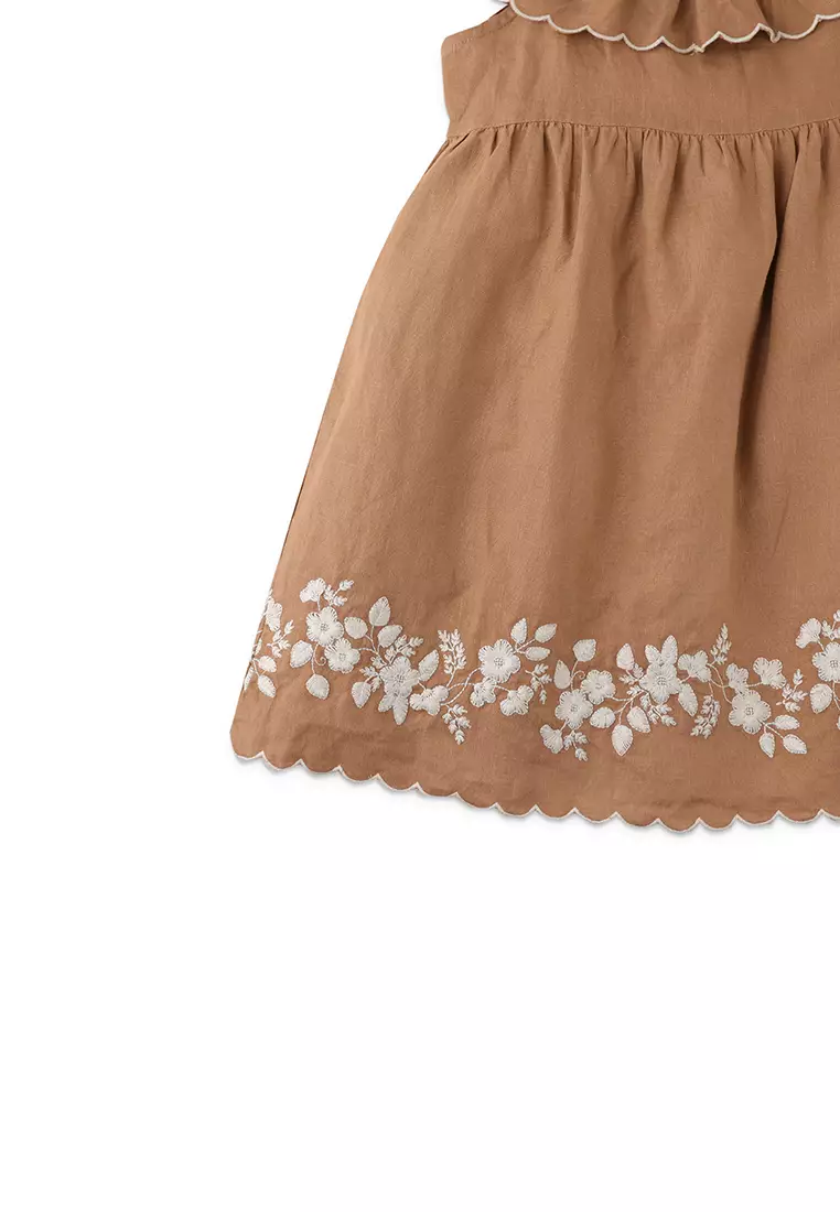 Girls Scalloped Baby Doll Dress with Embroidered Hem