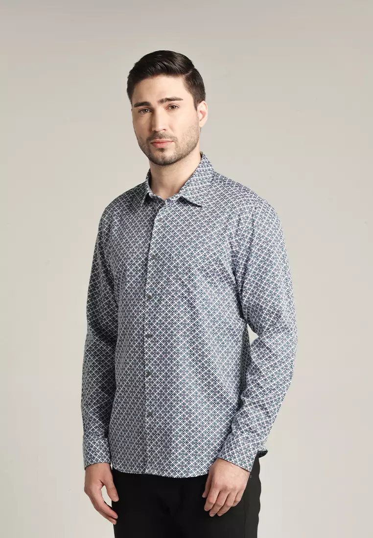MOC Kemeja Motif Lengan Panjang Pria Mateo - Dark Green