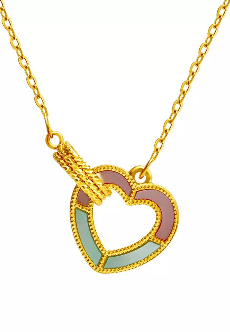 TOMEI Mother-Of-Pearl Heart Necklace, Yellow Gold 999 (5G)