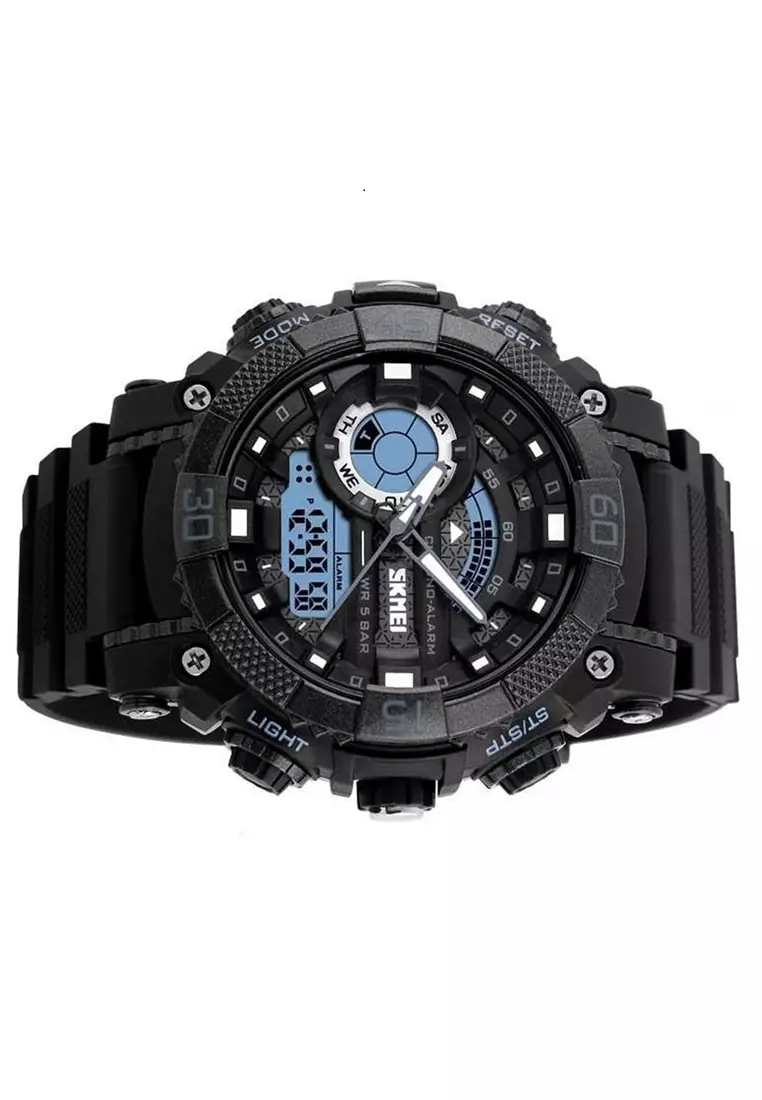 Jam Tangan Casual Analog Digital Pria LED Waterproof Strap Tali Material Silicon HS43 ORIGINAL