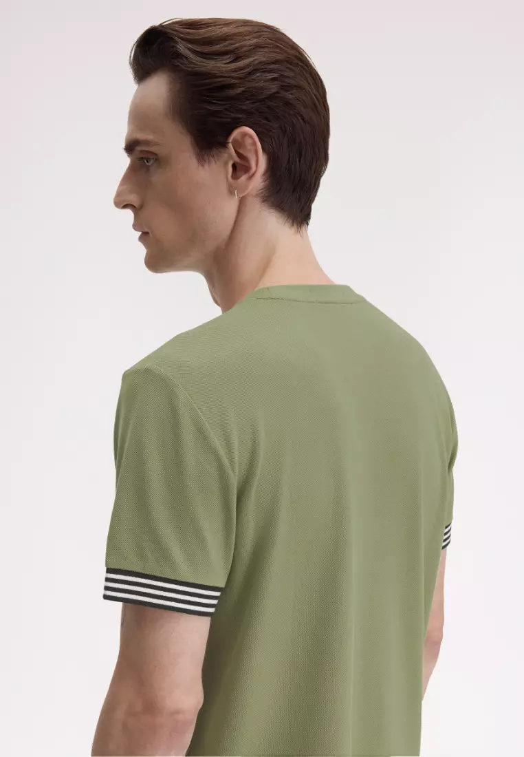 Fred Perry M7707 Striped Cuff T-Shirt (Olive Mint)