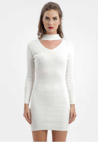 Choker Knit Dress in White