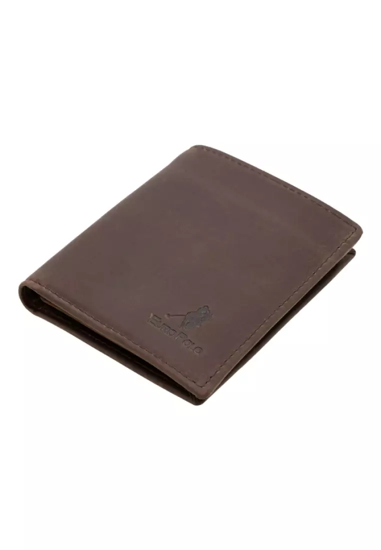 Euro Polo Men's Crazy Horse Leather Vertical Tri-Fold Wallet EWB 40359