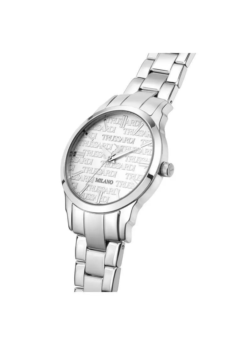 【2 Years Warranty】Trussardi T-Bent 32mm White Silver Dial Ladies Quartz Watch R2453141509