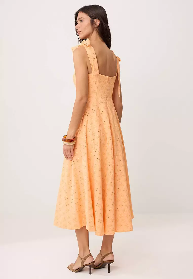 Salmon Straight Tie Detailed Maxi Woven Dress Twoss25El863