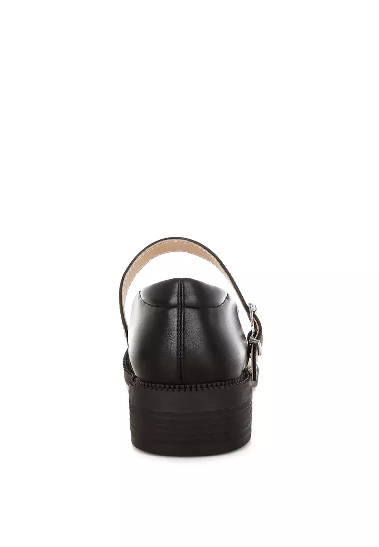 Faux Leather Mary Jane Shoes in Black