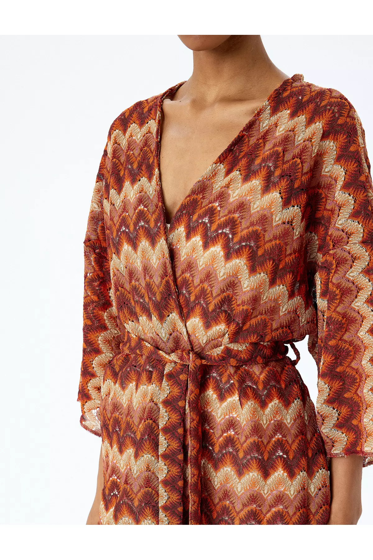 長袖闊袖綁帶印花長款和服