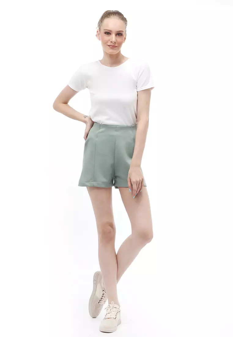 Short Pants Bawahan Wanita Motif Solid Design Casual Premium Quality - Green