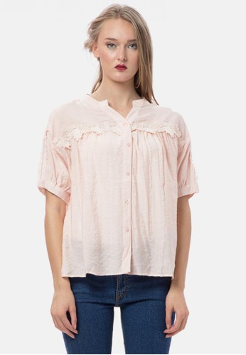 MKY CLOTHING pink Simply Lace Button Blouse in Pink BAD5EAAF40588FGS_1