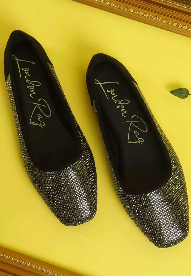 Black Shimmering Rhinestone Ballerinas