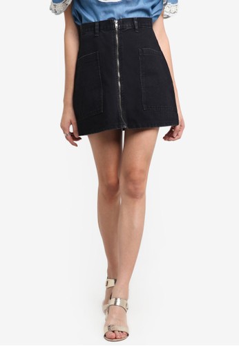 A-Line Zipper Denim Skirt