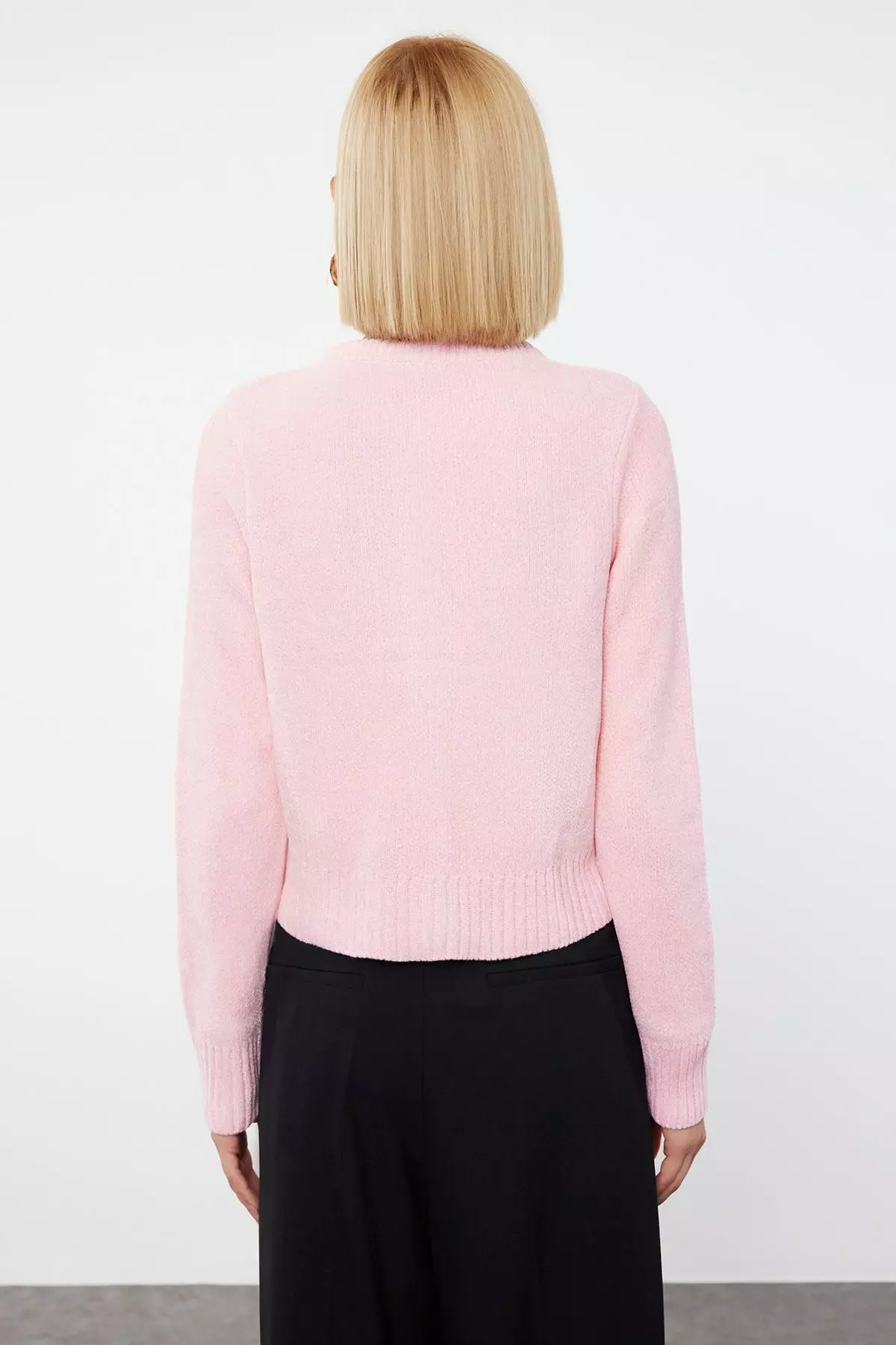 Pink Crop Premium Yarn/Special Yarn Pocket Detailed Jacket-Look Knitwear Cardigan TWOAW24HI00051
