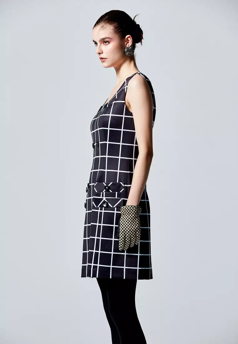 Sleeveless Checkered Short Dress