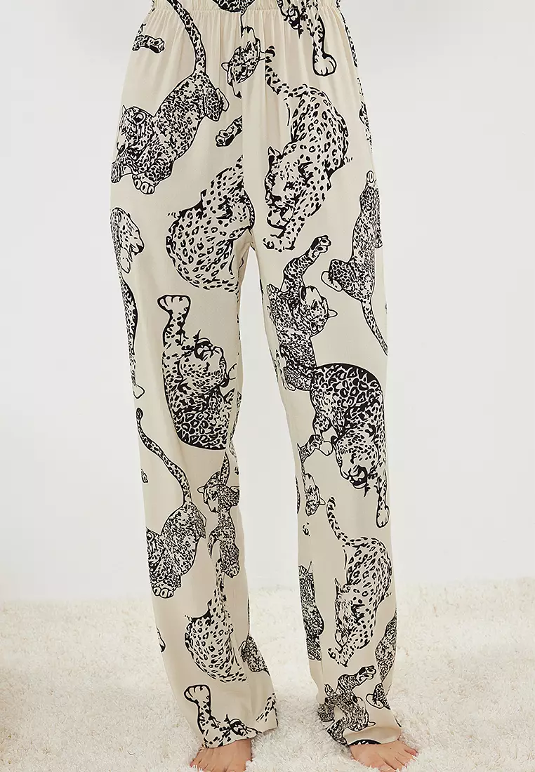 Tiger Patterned Rope Strap Woven Pajamas Set