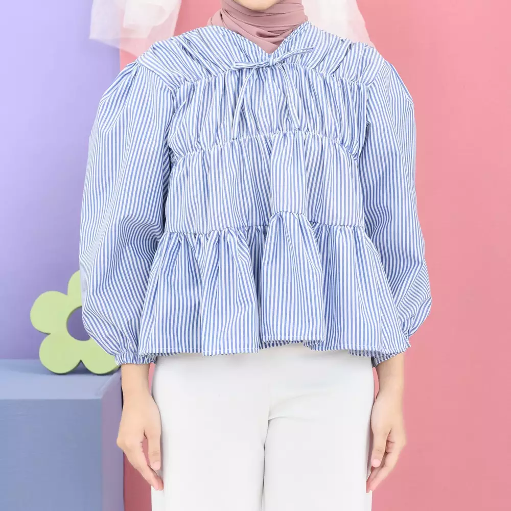 Liora Rubber Blouse - Stripe Blue M19501 R74S5