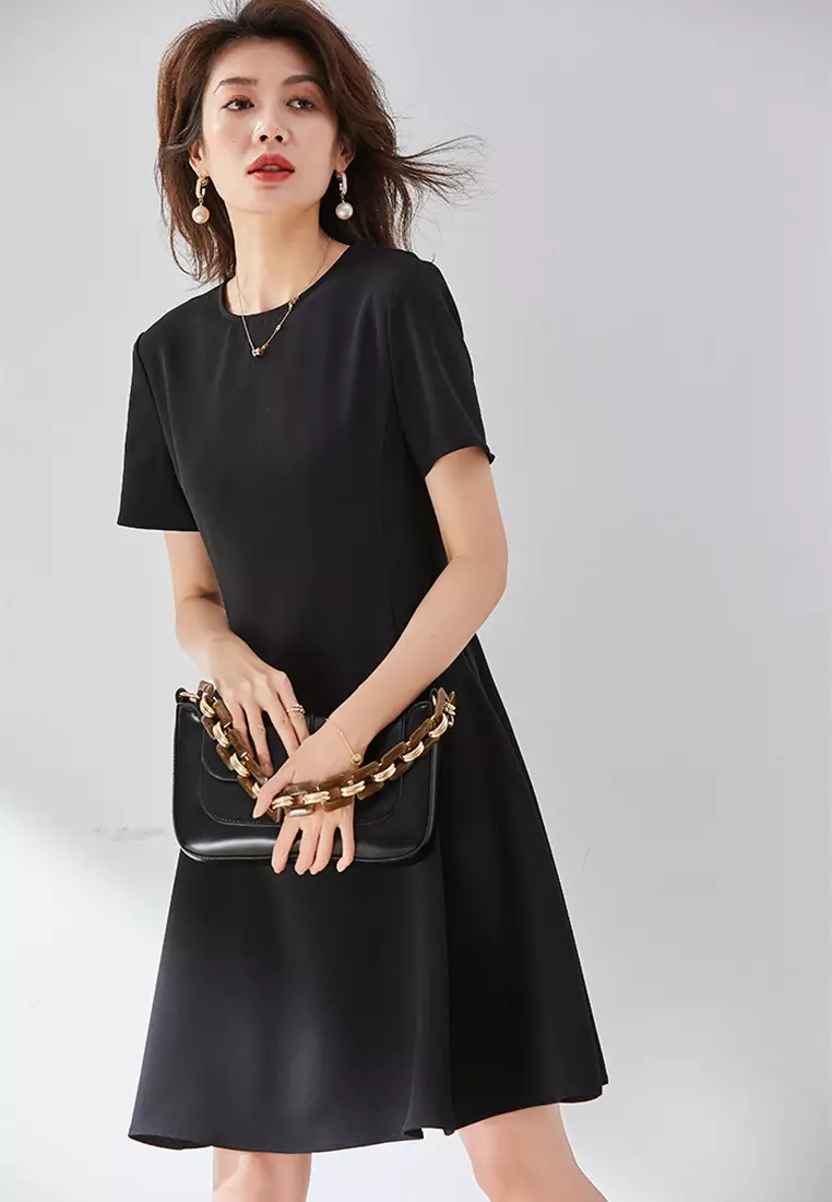 Simple and Elegant Solid Color Short Sleeve Dress CA101934BK