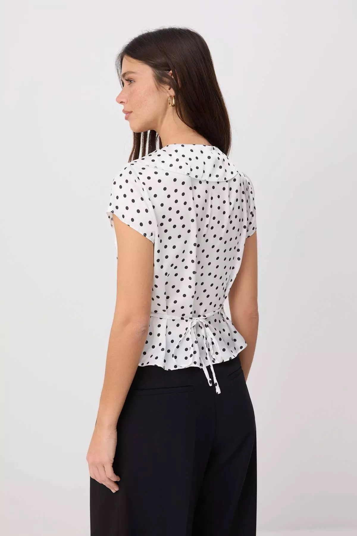Buy Trendyol White Polka Dot Transparent Ruffle Detailed Woven Blouse ...