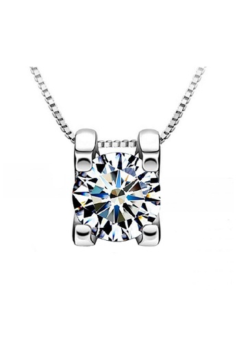 Elfi silver Elfi 925 Sterling Silver With 18K White Gold Plating Square Box White Crystal Stone Necklace Pendant SP71 EL186AC51OAUMY_1