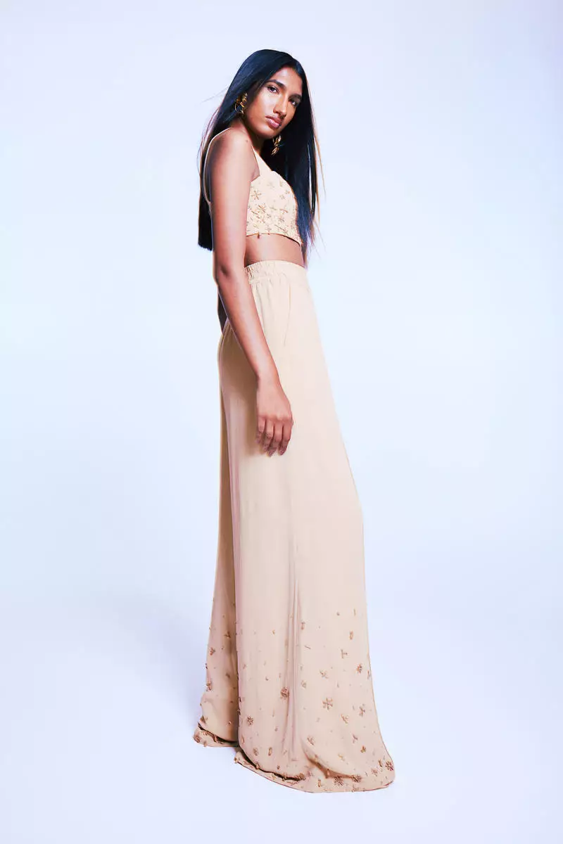 Beaded square-neck crop top