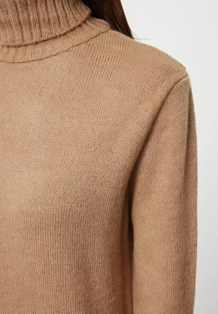 Camel Midi Wide Fit Soft Texture Knitwear Dress
