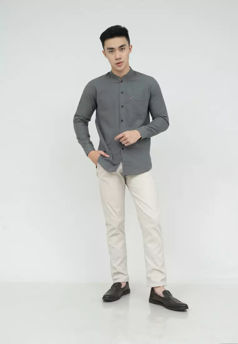 Houseofcuff kemeja Koko Lengan Panjang Pria Abu