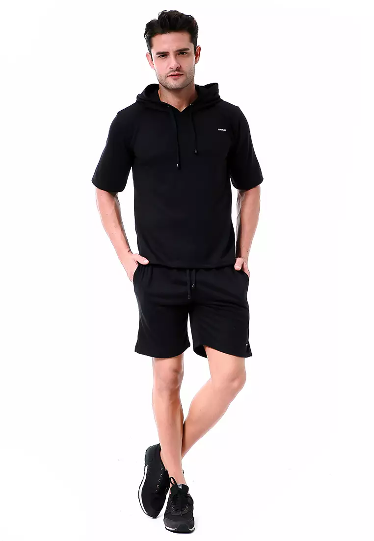 Vincent Setelan Hoodie Pria Sweatshirt Set Casual Motif Polos Material Baby Terry ORIGINAL - Black